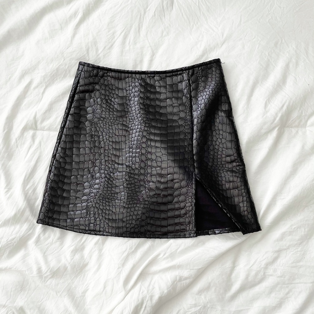 Princess Polly black slit croc mini skirt